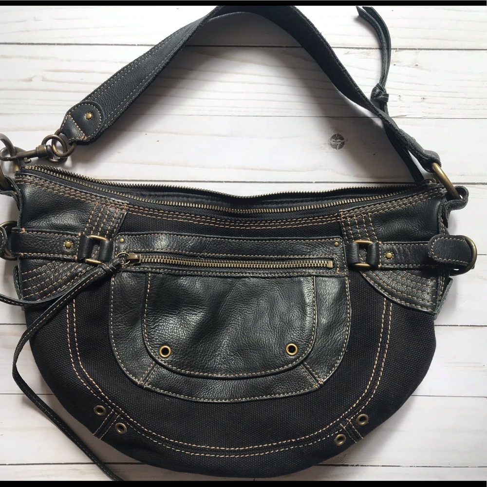 Black canvas and leather Fossil purse